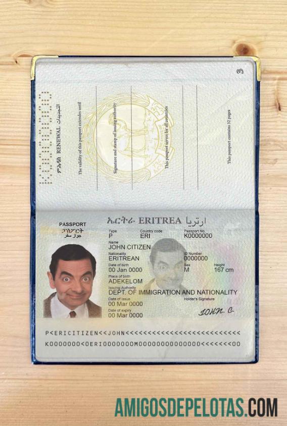 Foto do passaporte da Eritreia amostra